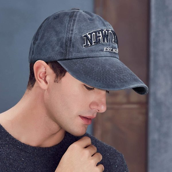 Unisex Baseball Cap New York Broderi Justerbar Bomulds Sommer Sol Hat Polo Style Klassisk Sports Casual Hip Hop Cap（Blå）