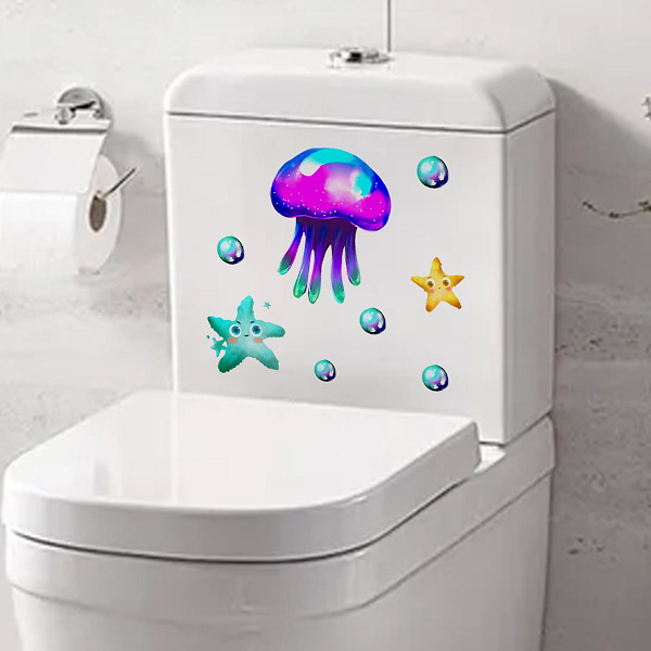 Dww-2stk Jellyfish Cartoon Sea Canvas Stickers, Sjov Vægklistermærke til Toilet, Badeværelse, Køkken, PVC