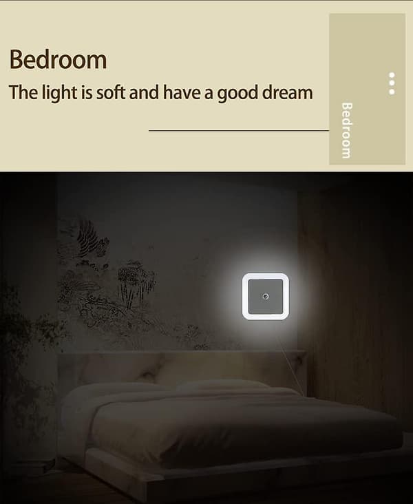 Plug-in LED-lysstyrt nattlys intelligent skumring til daggry sensor soverom