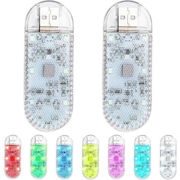 Nattlys innendørsbelysning med USB bærbar oppladbar LED-stemningslys med blits for hjem, fest, camping og bil, 2-pakning