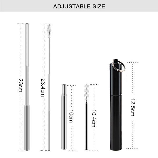 2-pack Återanvändbara Metallsugrör, Vikbara Rostfria Sugrör, Bärbara (Svart)
