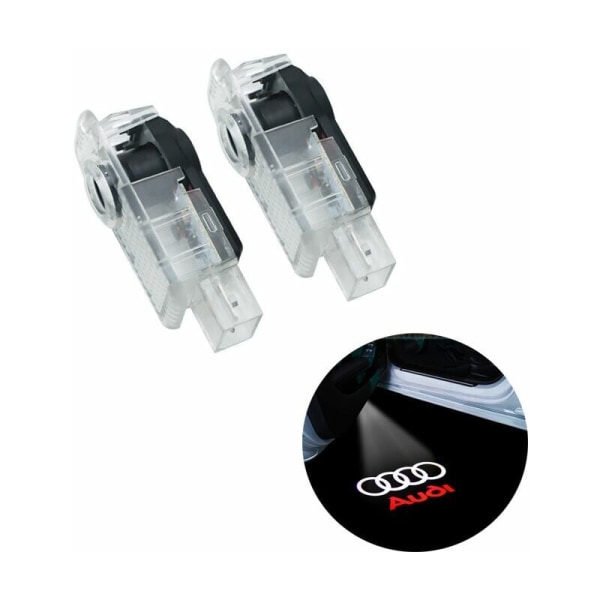 2 kpl tervetuliaisvalo Audi-auton LED-laserprojektorivalologoovivalon lattiavalaistukseen A-tyyppi (valkoinen etiketti, punainen kirjain)