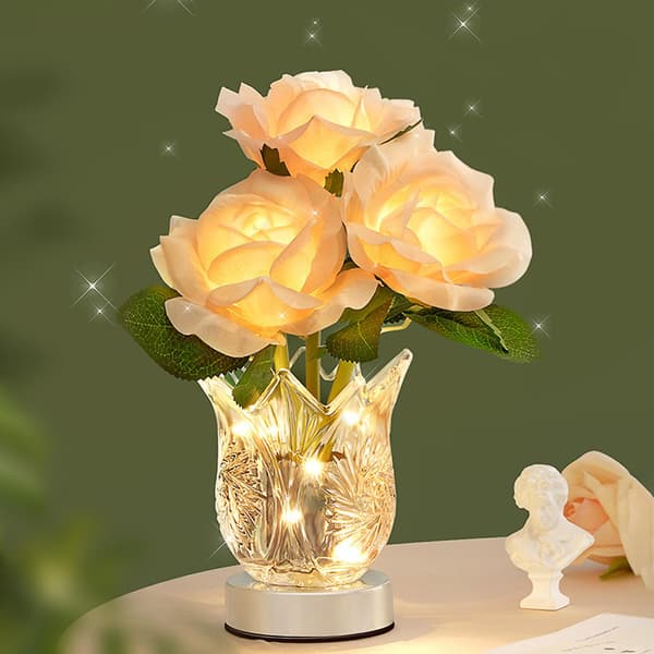 Rose Bordlampe, Blomsterlampe med Glasvase