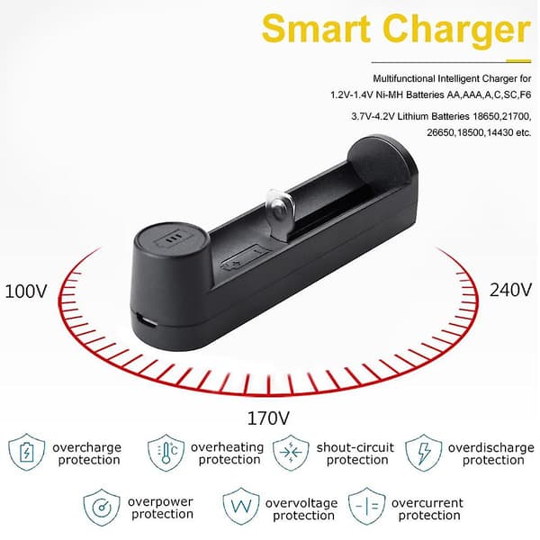 18650 Litiumbatterilader 26650 21700 18340 C1 Batterilader（Svart）