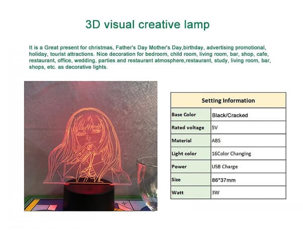 LED-nattlampa Anime-figur 3D-illusion