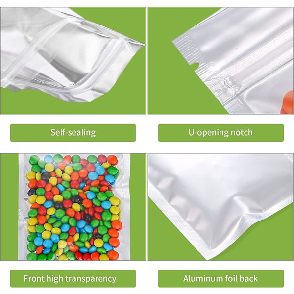 3,2 x 4,3 tum Mylar-påsar Återförslutningsbara Små Folie-påsar För Matförvaring Transparent Silver Plast Blixtlås Förpackningsväska Godis Smycken Läppglans Prov P