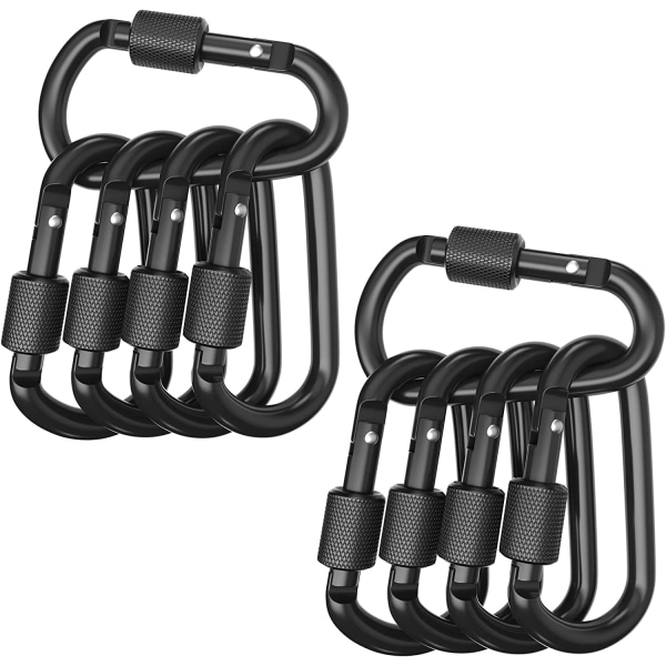 10 Pack Karbinhake Clips - D Ring Locking Carabiner - Svart