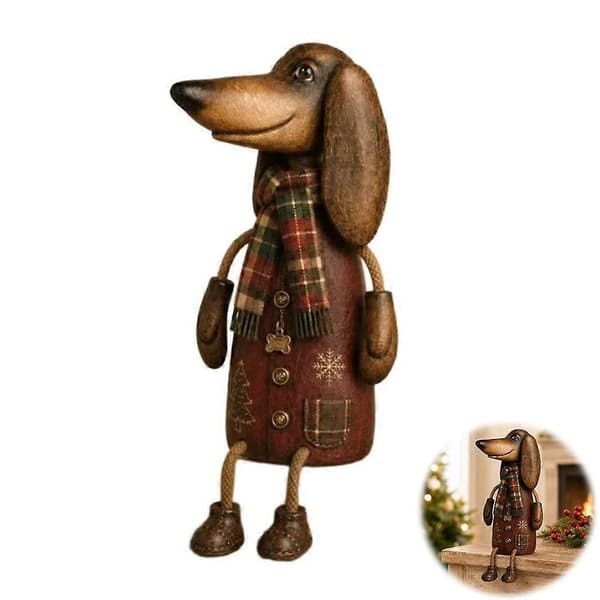 Vintage juledachshund-figur - Festlig julepynt til peishyllen L