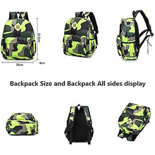 Camo-ryggsäckar för grundskoleelever, förskolepojkar, skolväska för barn, miniryggsäck för småbarn - grön