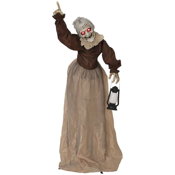 Halloween heksedekorasjon 150 cm med LED-lys, lydfunksjon, justerbare armer og hode