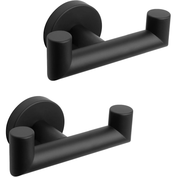 Badrum Dubbel Handdukskrok - Rostfritt Stål Badrums Handdukshållare, Dubbel Klädkrok för Badrum Vardagsrum Kök Väggmonterad, 2 Pack (Matt Svart)