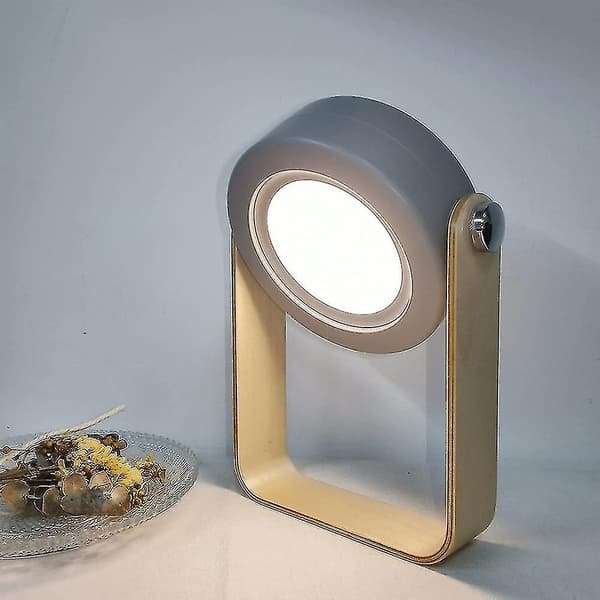 Bærbar bordlampe, sengelampe til læsning, soveværelse, camping（grå）