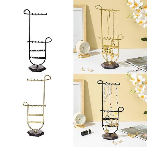 Örhänge Halsband Display Rack Multi-Level Bordsställ Smyckesorganisatör (Guld)
