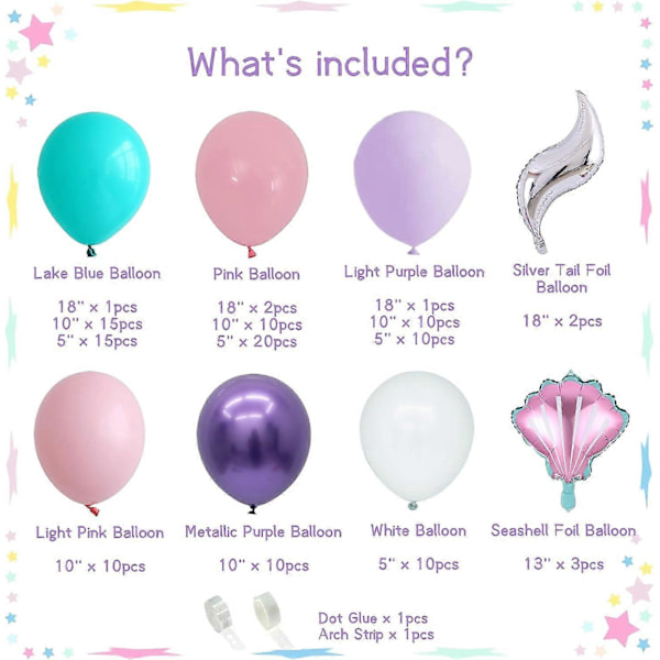 119-dels Havfruballonggirland-kit, Havfrusvansbåge Festdekorationer med Rosa Lila Blå Ballonger