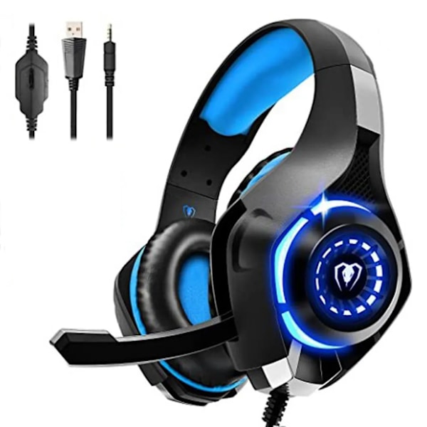 Gaming Headset til PS4 PS5 PC Xbox Series, Justerbar Hovedbøjle, 3.5mm Deep Bass Stereo Surround Sound PS4 Headset med Støjreducerende Mikrofon