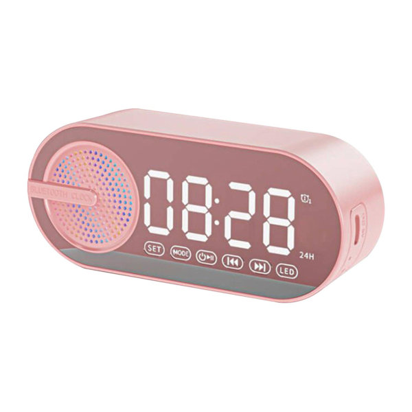 Bluetooth-høyttalerklokke med dobbel alarm og speilsubwoofer (én størrelse, rosa)