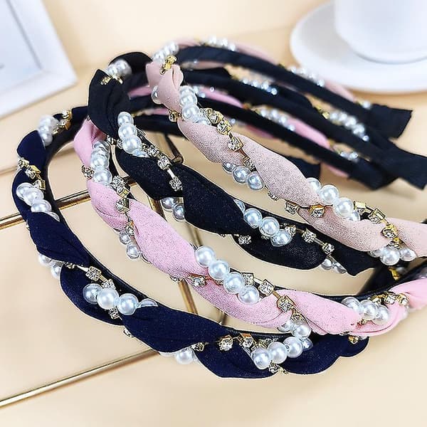 Mode Rhinestone Pandebånd Med Faux Perle Elastiske Tynde Hårbøjler Hår Tilbehør Til Kvinder Og Piger
