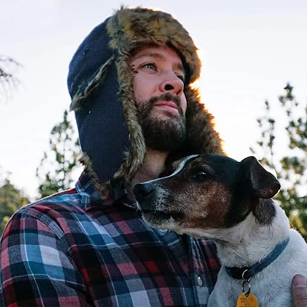 Uni vinterhatt aviator hatt trapper hatt med konstläder pälshatt herr rysk hatt (cyan)