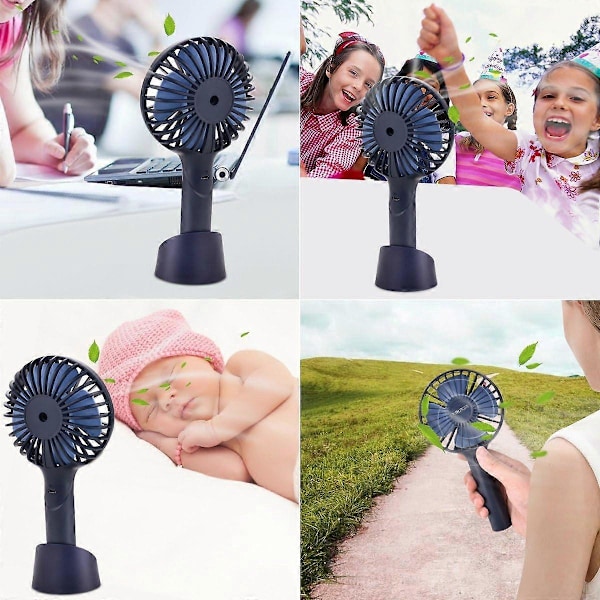Mini Bärbar USB Laddningsbar Handhållen Fläkt med Bas, 2500mAh Batteri, 4 Lägen för Hem, Kontor, Sovrum och Utomhusresor (Blå)