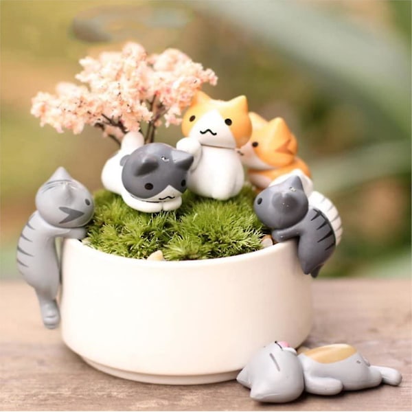 6 stk. Lykkekatt Miniatyrhage Fe Hage Mikro Landskap Hjem Hagedekorasjon Plantepotter