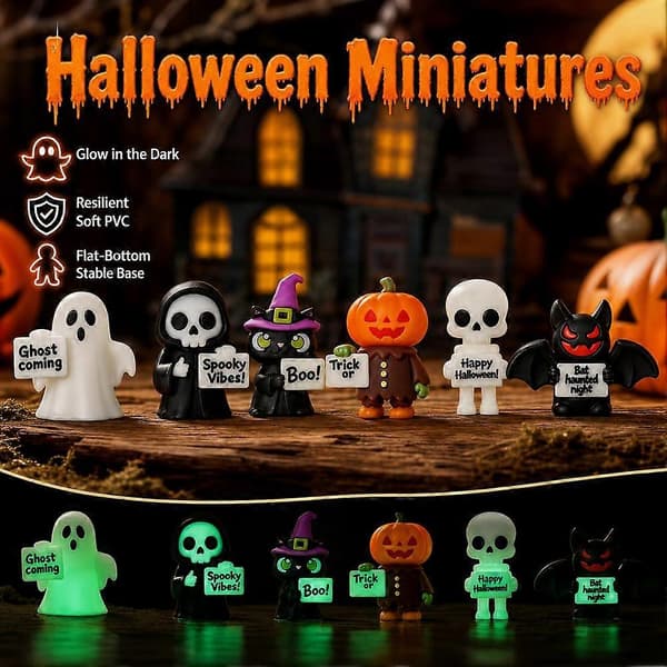 Selvlysende spøgelse minifigur PVC Halloween skrivebordsdekoration gummi kompakt stabil Ghost