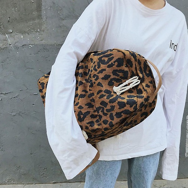 Kvinnor Flickor Ryggsäck Leopard Print Stor Kapacitet Dragkedja Mode för Skola Resor