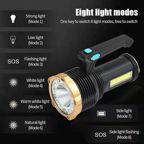 Taskulamppu, Super Bright Light, Led-taskulamppu, Vedenpitävä, Hakutaskulamppu, Kannettava ladattava taskulamppu, Valo, Ulkotaskulamppu, Taskulamppu, Led