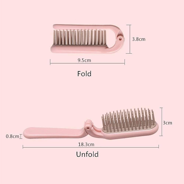 Sammenleggbar hårbørste (2 stk, rosa + blå)