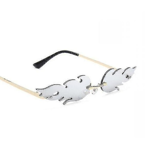 Rimless Sunglasses Wave Glasses Fire Shape Glasses Eyewear For Party（White）