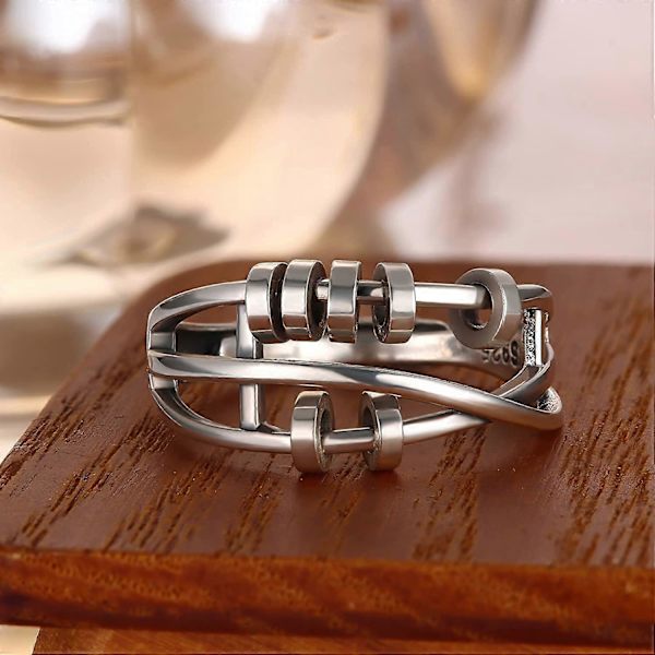 2 st Anti-ångest Ringar för Kvinnor och Män, Fidget Band Ring med Pärlor Spinnringar för Ångest, Unisex Justerbara Stackbara Spinnande Oro Ringar