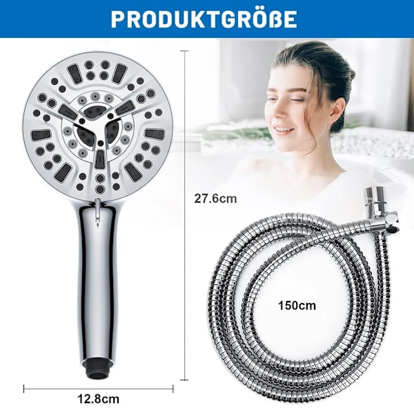 Brusehoved, håndbruser, brusehoved, med slange 1,5M, 10-model jettyper