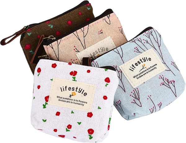 Söt Blommig Canvas Myntplånbok Liten Blixtlåsficka Väska Plånbok Av , 4-pack