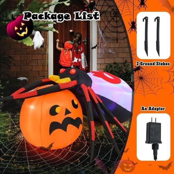 Oppblåsbar Halloween-edderkopp utendørsdekorasjon - WINLLINEE - 150 x 140 x 55 cm - Flerfarget - Polyesterstoff