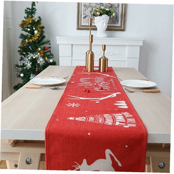 Anden dekoration til jul, vaskbar julebordløber, trykt Merry Christmas Deer dug til feriesammenkomster, middag, 30x240 cm,