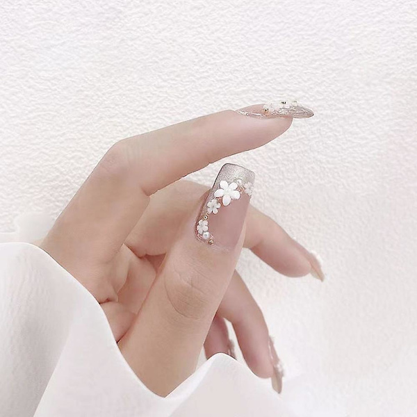 Nagelkonst 3d Akryl Blom Nagelkonst Liten Vit Blomma Fem Kronblad Blomma Harts Resin Liten Stålkula Nagel