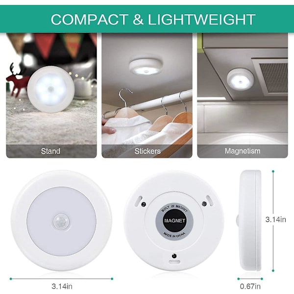 Led nattlys med bevegelsesfelt, 6 stk bevegelsesfelt skaplys, automatisk