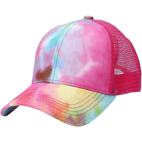 Nopea ostos Naiset Tie Dye Huippulippalakit Poninhännänreiällä Kesä Mesh Taka Baseball Lippiksä Säädettävä Koko Snapback Aurinkohattu（Yksi Koko，Kuuma Vaaleanpunainen）