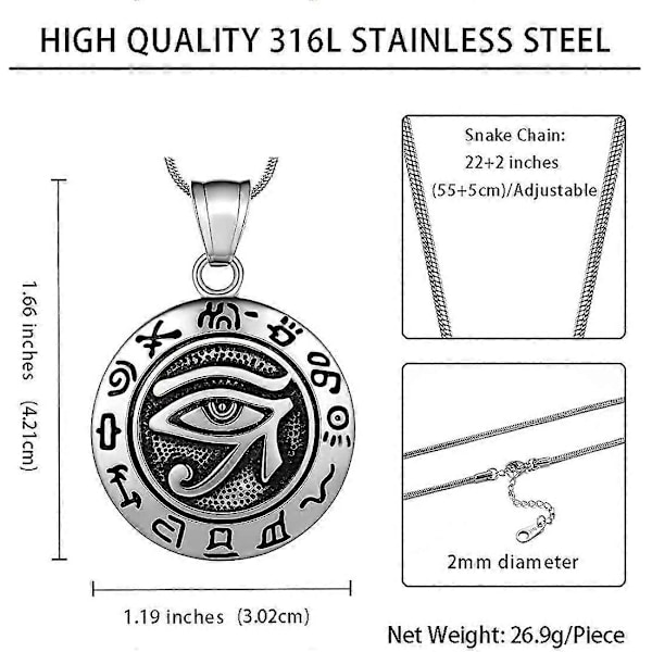 Eye Of Horus Halsband 316L Rostfritt Stål Egyptisk Forntida Öga Gåva