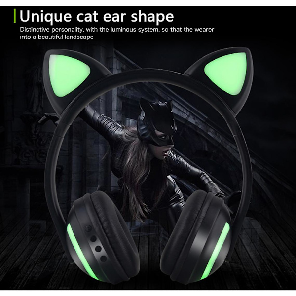 Bluetooth Stereo Kattöron Blinkande Ljus Lysande Kattöron Öronproppar Hörlurar Öronproppar LED-ljus