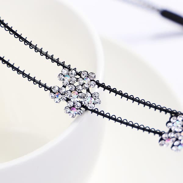 Mote Brude Rhinestone Krystall Hodebånd Blomst Dobbelt Lag Metall Hodebånd Hodeplagg Hår Tilbehør
