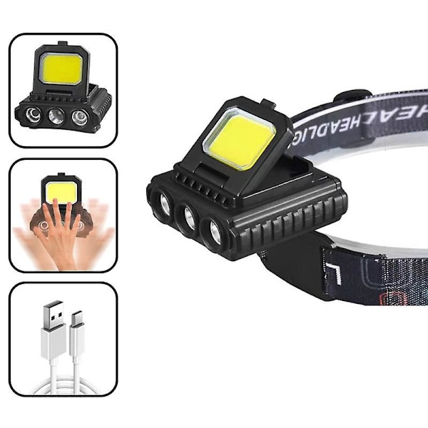 4 Belysningstilstande Led Hovedlampe Induktion Cob Led Hovedmonteret Arbejdslampe Udendørs Cykling Hovedlys Til Camping Vandreture Fiskeri