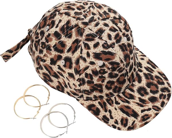 Leopardmønstret Baseball Cap Justerbar Bak Kvinner Jenter Bomull Hat Med Matchende Hoop Øredobber