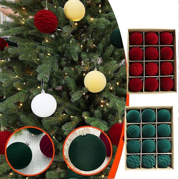 Julgranskulor, 12 st gröna och röda julgransprydnader i sammet Green