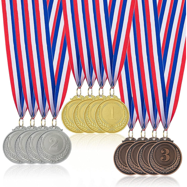 Diameter 5 cm Barnmedaljer 12 guldmedaljer i olympisk stil med band Spel Priser Speltävlingar Vuxna barngåvor