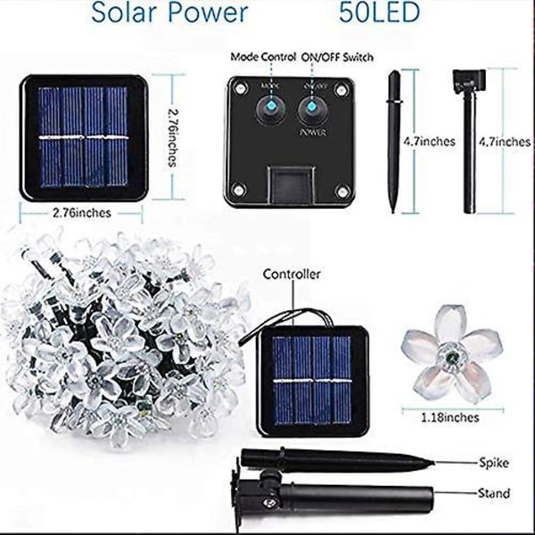 Solcelledrevne lyslenker, 23 fot 8 moduser 50 LED solcelledrevne eventyrlys Vanntett utendørs