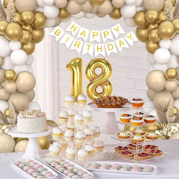 18-årsdag dekorasjon - Beige hvite gullballonger girlander