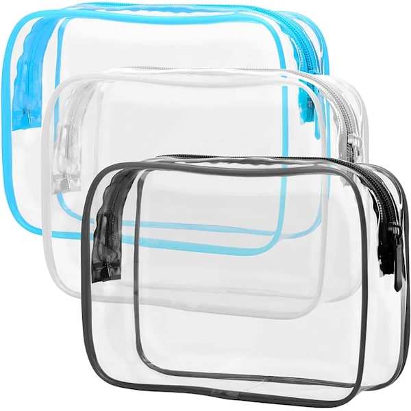 Transparent kosmetisk väska, flygplans kosmetisk väska (vattentät PVC) flytande handbagage kosmetisk väska (3-pack, svart vit blå)
