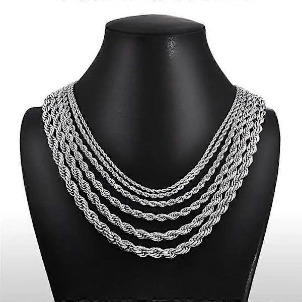 Jiayiqi 2mm-7mm Repkedja Halsband Rostfritt Stål Bleknar Aldrig Vattentät Choker Män Kvinnor Smycken Silverfärgade Kedjor Gåva (2 mm Guld, 50cm)