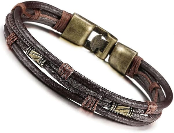 Herrar Vintage Läder Armband Brun Rep Armband Bangle