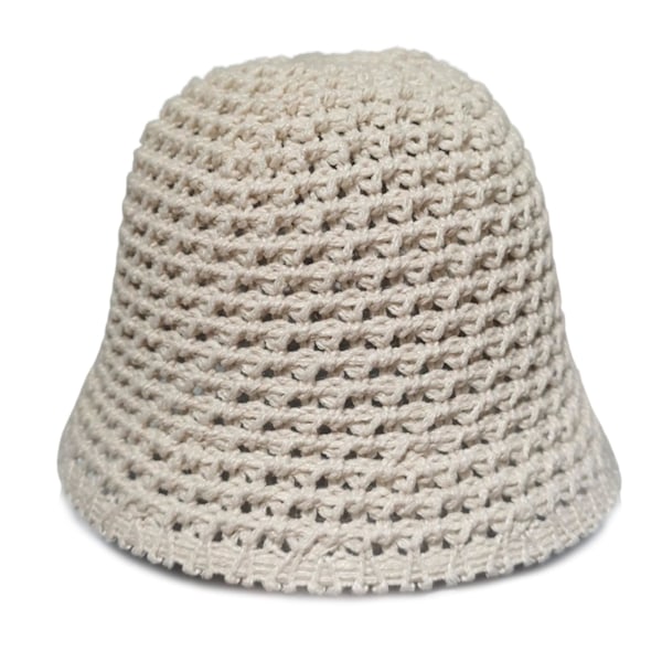Kvinnors enfärgade vävda hinkhatt andningsbar stickad solskydd fiskarhatt för vår och sommar (beige)